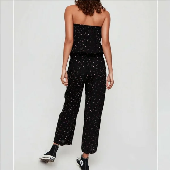 Aritzia Sunday Best Taggie Black Jumpsuit S Roses Floral Pull On Strapless - Picture 3 of 15